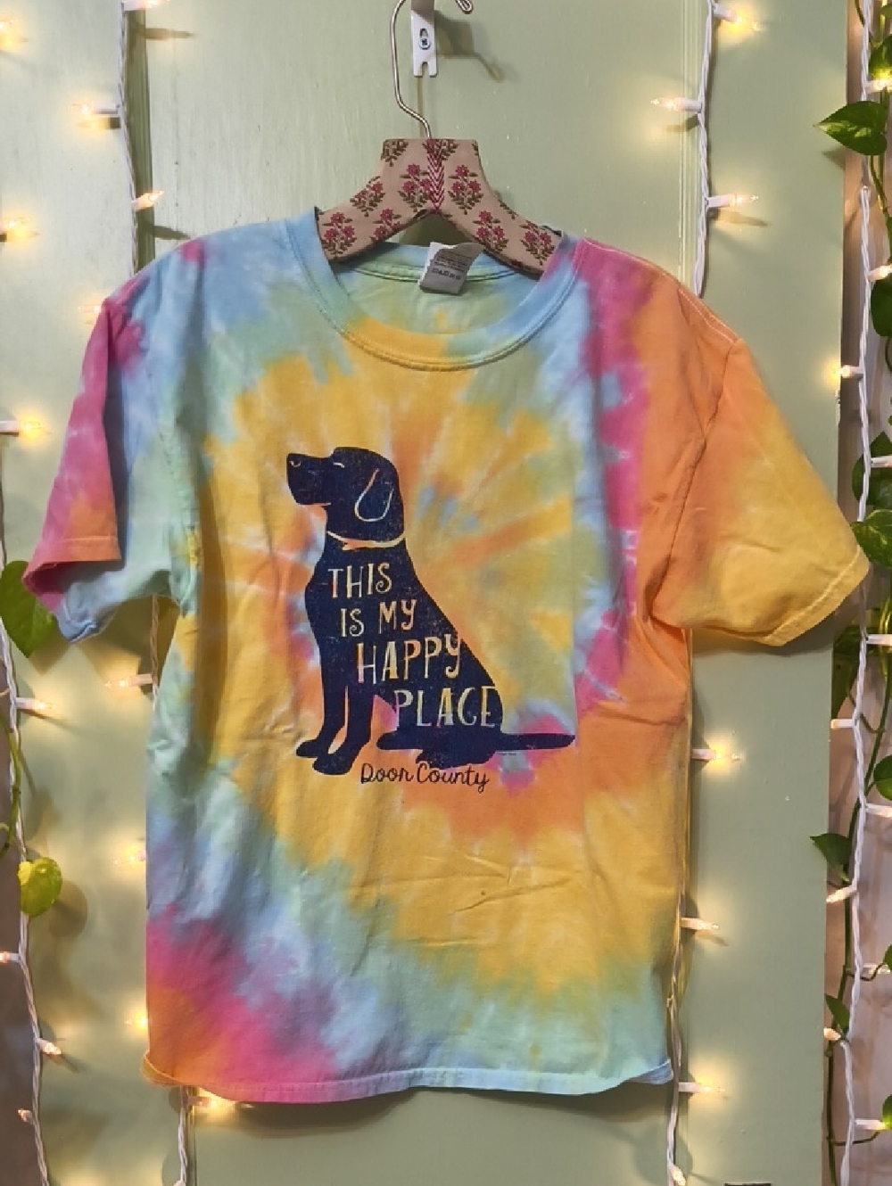 Women's Dyenomite Apparel Door Country Dog Happy Place Creamcicle Tye Dye YL